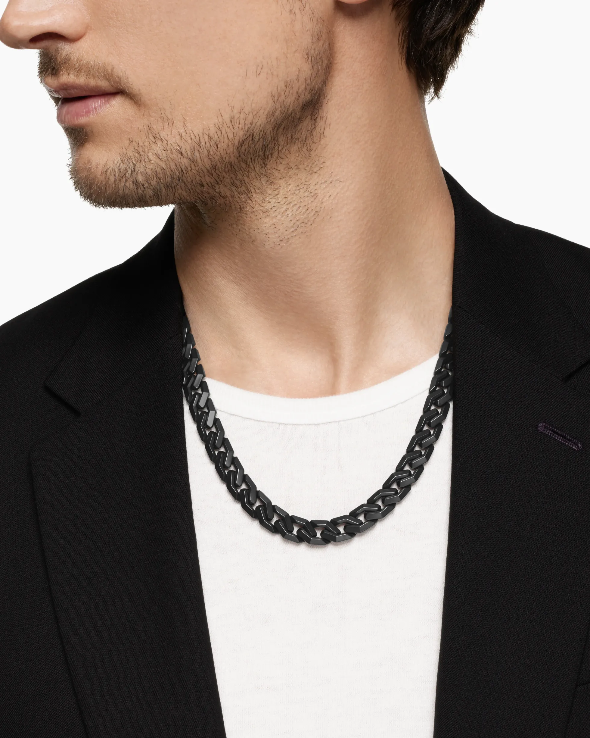 Curb Chain Angular Link Necklace Black Titanium, 11.5mm