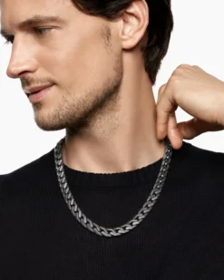 Curb Chain Angular Link Necklace Anthracite Titanium, 11.5mm