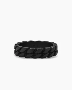 Curb Chain Band Ring Black Titanium, 6mm