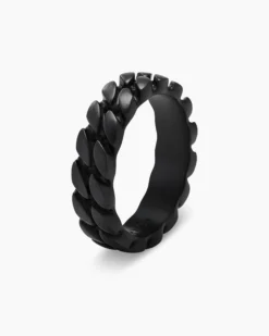 Curb Chain Band Ring Black Titanium, 6mm