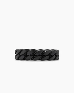 Curb Chain Band Ring Black Titanium, 6mm