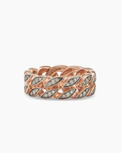 Curb Chain Band Ring 18K Rose Gold with Cognac Diamonds, 8mm