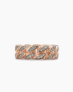 Curb Chain Band Ring 18K Rose Gold with Cognac Diamonds, 8mm