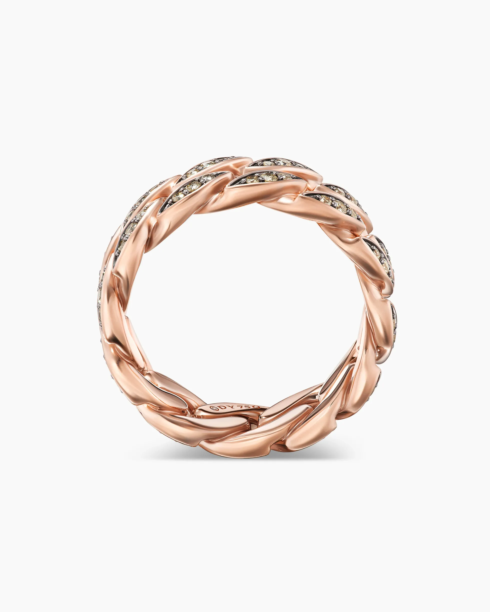Curb Chain Band Ring 18K Rose Gold with Cognac Diamonds, 8mm