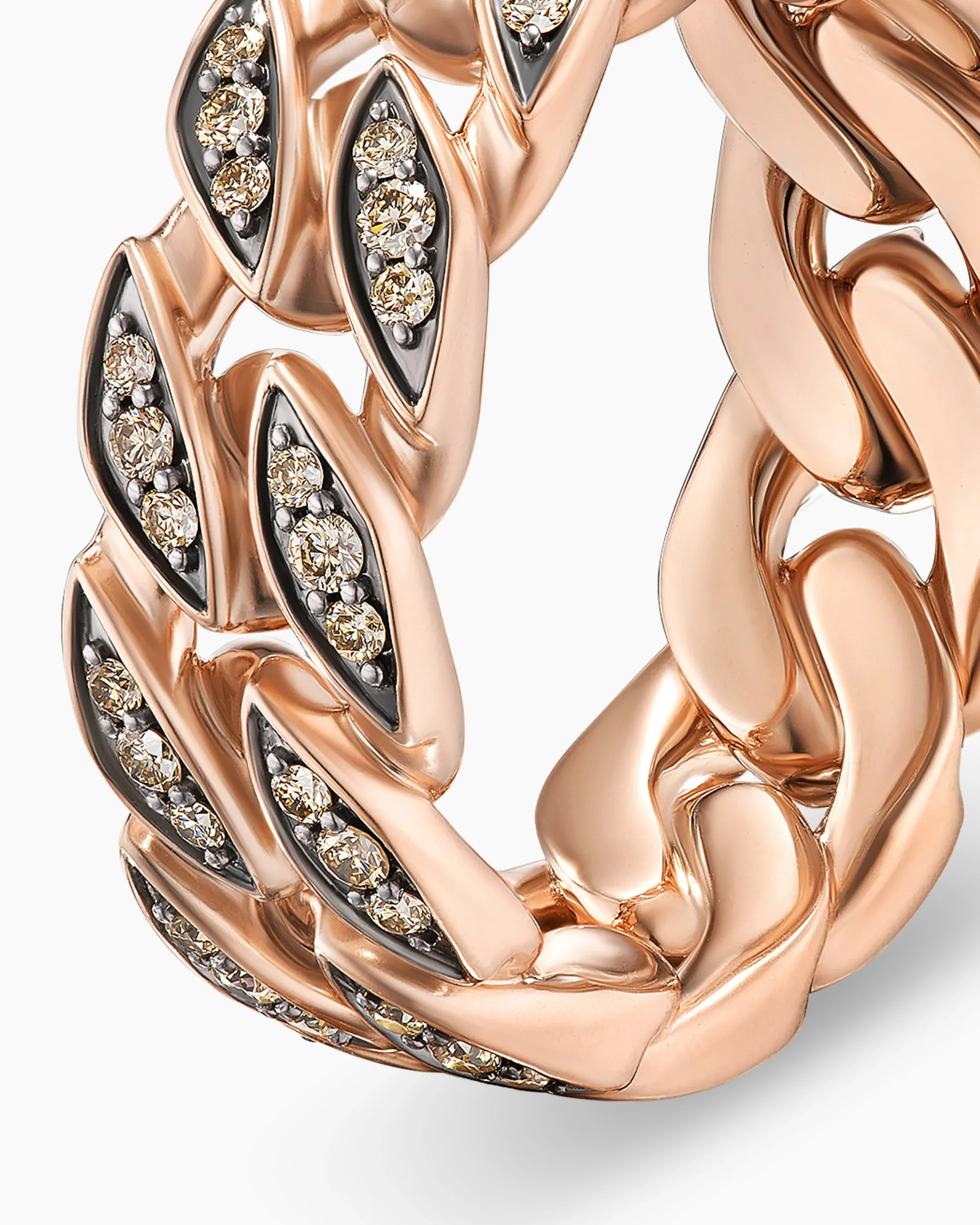 Curb Chain Band Ring 18K Rose Gold with Cognac Diamonds, 8mm