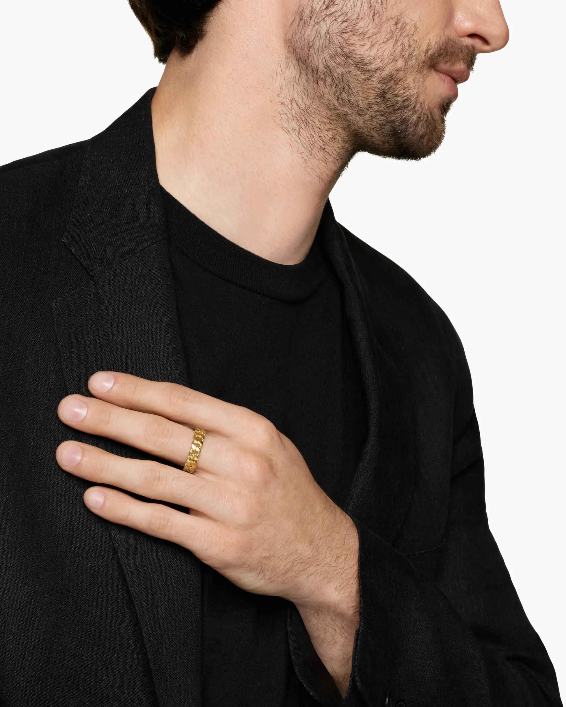 Curb Chain Band Ring 18K Yellow Gold, 6mm