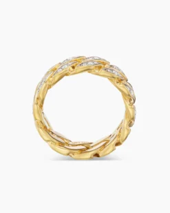 Curb Chain Band Ring 18K Yellow Gold with Diamonds, 8mm
