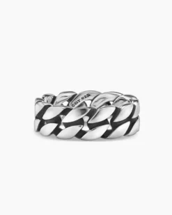 Curb Chain Band Ring Sterling Silver, 8mm