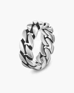Curb Chain Band Ring Sterling Silver, 8mm
