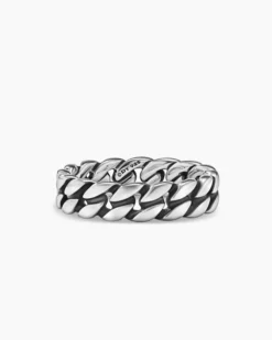 Curb Chain Band Ring Sterling Silver, 6mm