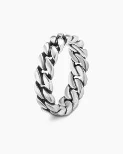 Curb Chain Band Ring Sterling Silver, 6mm
