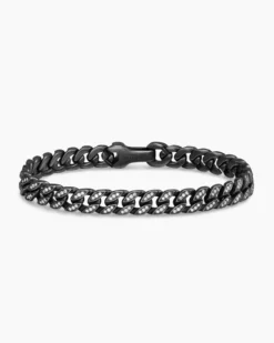 Curb Chain Bracelet Black Titanium with Diamonds, 8mm