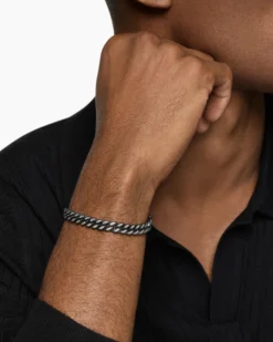 Curb Chain Bracelet Black Titanium with Diamonds, 8mm