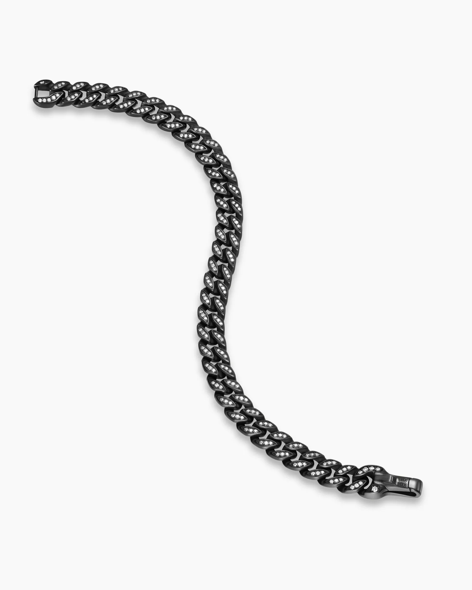 Curb Chain Bracelet Black Titanium with Diamonds, 8mm