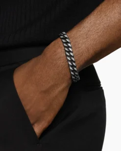 Curb Chain Bracelet Black Titanium with Diamonds, 11.5mm