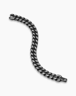 Curb Chain Bracelet Black Titanium with Diamonds, 11.5mm