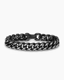 Curb Chain Bracelet Black Titanium with Diamonds, 11.5mm