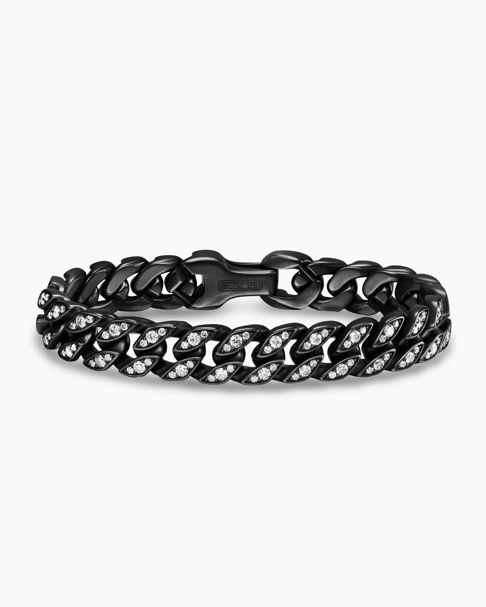 Curb Chain Bracelet Black Titanium with Diamonds, 11.5mm