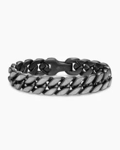 Curb Chain Bracelet Black Titanium with Meteorite, 14.5mm