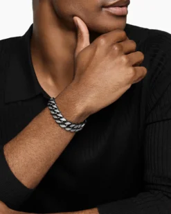 Curb Chain Bracelet Black Titanium with Meteorite, 14.5mm