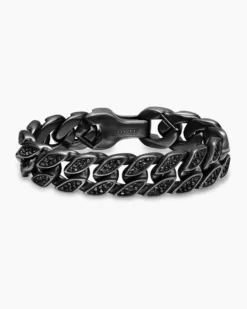 Curb Chain Bracelet Black Titanium with Black Diamonds, 18mm