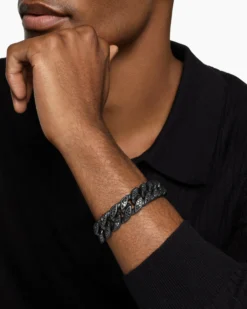 Curb Chain Bracelet Black Titanium with Black Diamonds, 18mm