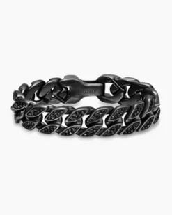 Curb Chain Bracelet Black Titanium with Black Diamonds, 18mm