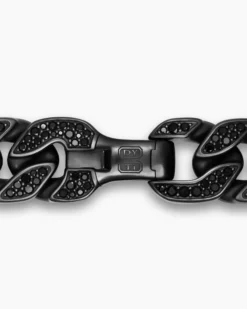Curb Chain Bracelet Black Titanium with Black Diamonds, 18mm