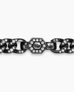 Curb Chain Bracelet Black Titanium with Diamonds, 7mm