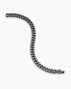 Curb Chain Bracelet Black Titanium with Diamonds, 7mm