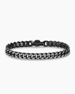 Curb Chain Bracelet Black Titanium with Diamonds, 7mm