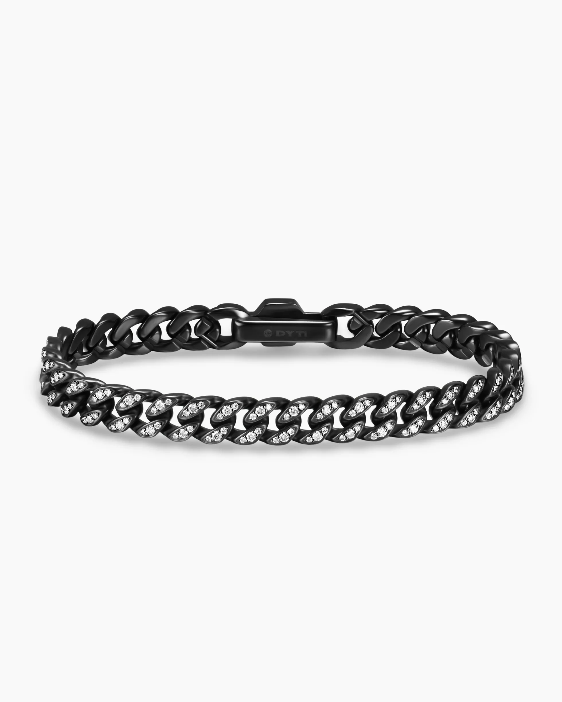 Curb Chain Bracelet Black Titanium with Diamonds, 7mm