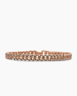 Curb Chain Bracelet 18K Rose Gold with Cognac Diamonds, 6mm
