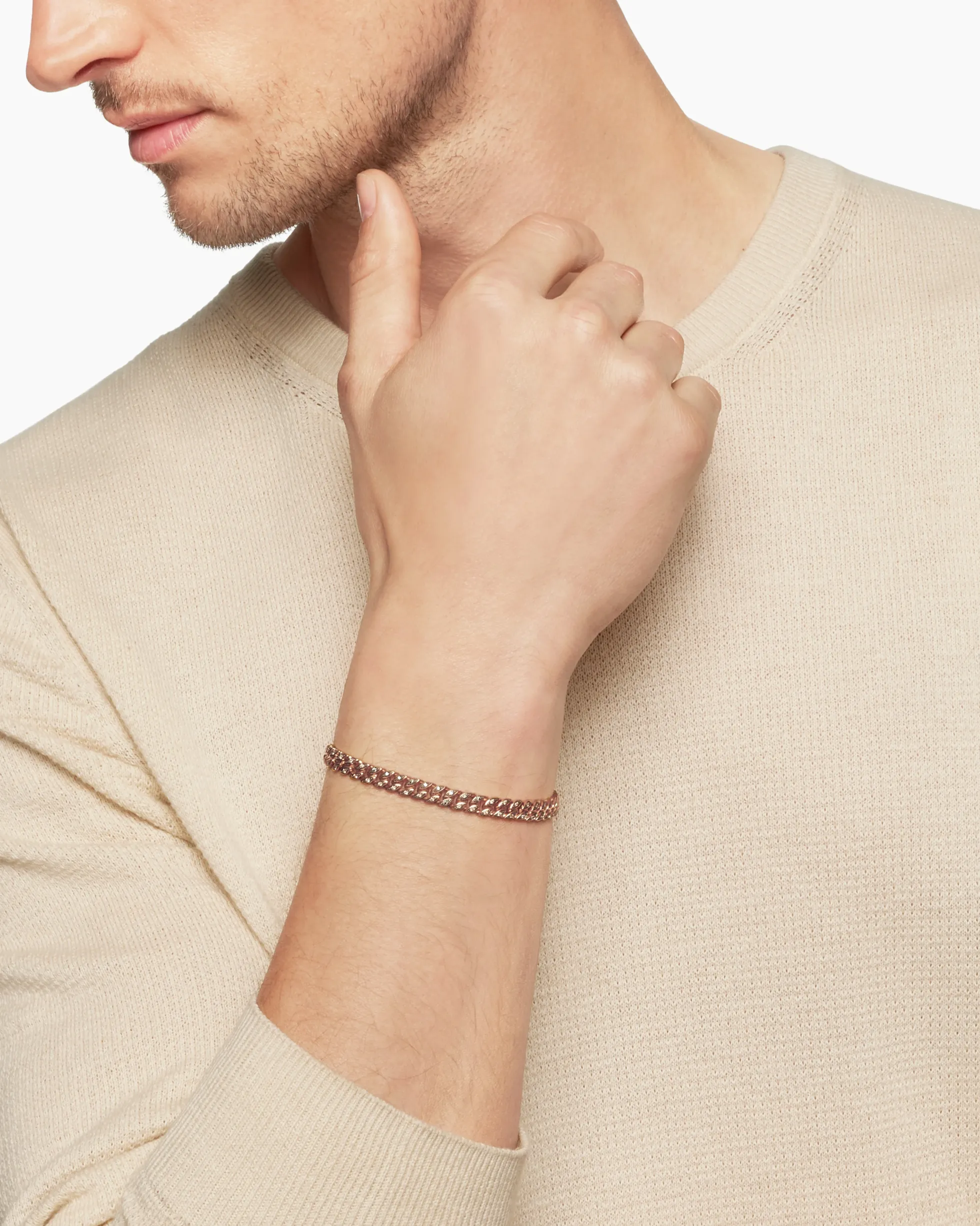 Curb Chain Bracelet 18K Rose Gold with Cognac Diamonds, 6mm