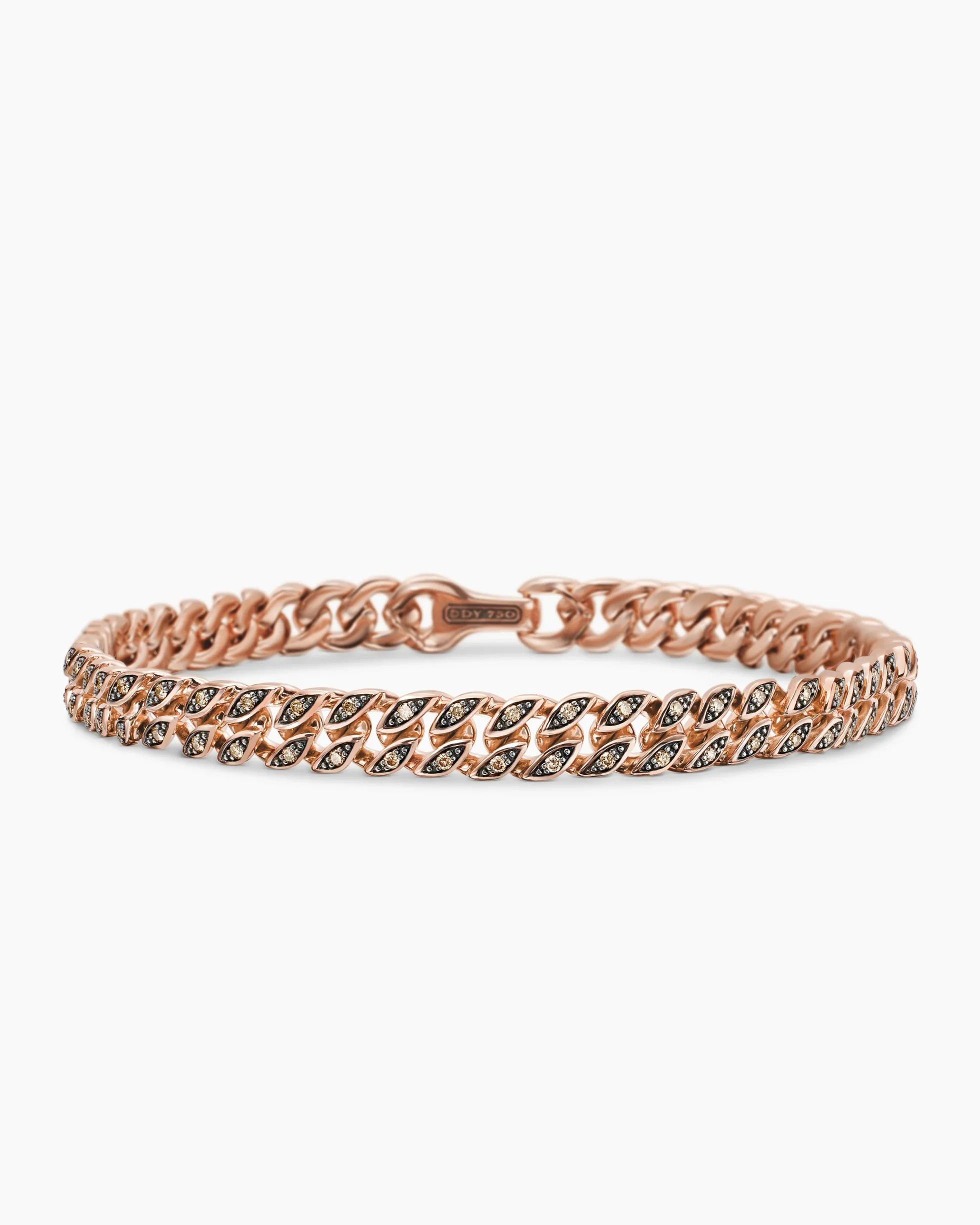 Curb Chain Bracelet 18K Rose Gold with Cognac Diamonds, 6mm