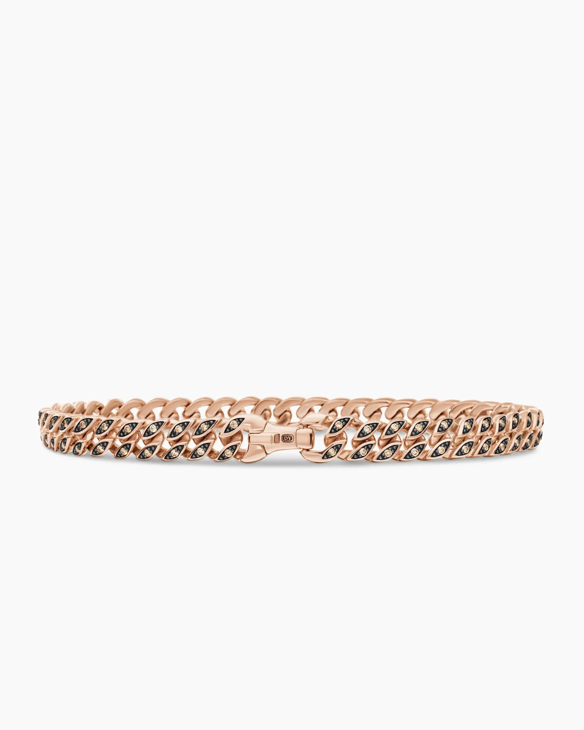 Curb Chain Bracelet 18K Rose Gold with Cognac Diamonds, 6mm