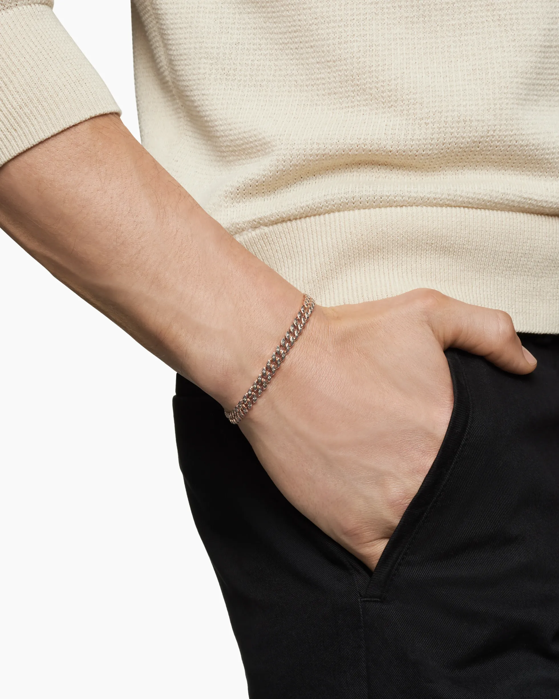 Curb Chain Bracelet 18K Rose Gold with Cognac Diamonds, 6mm
