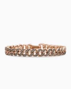 Curb Chain Bracelet 18K Rose Gold with Cognac Diamonds, 8mm
