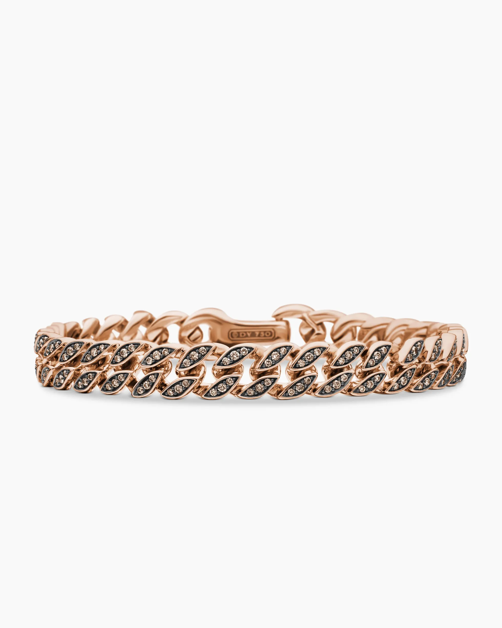 Curb Chain Bracelet 18K Rose Gold with Cognac Diamonds, 8mm