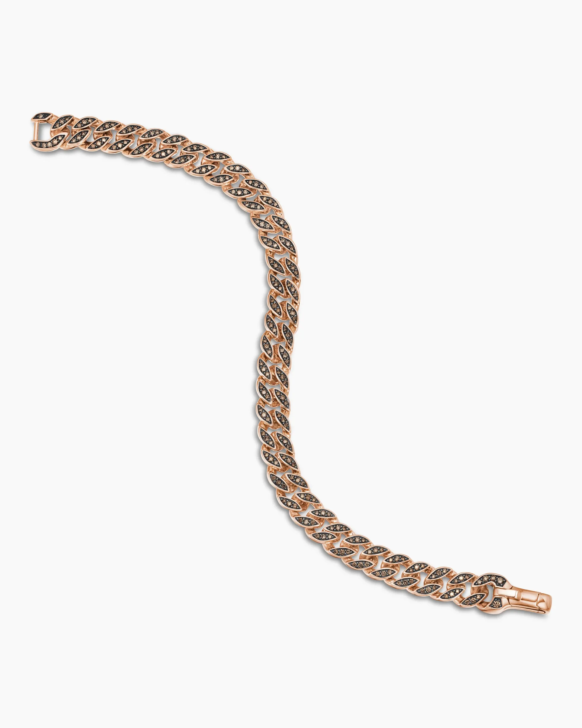Curb Chain Bracelet 18K Rose Gold with Cognac Diamonds, 8mm