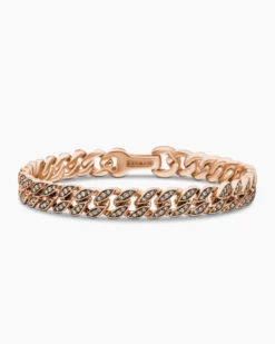 Curb Chain Bracelet 18K Rose Gold with Cognac Diamonds, 8mm