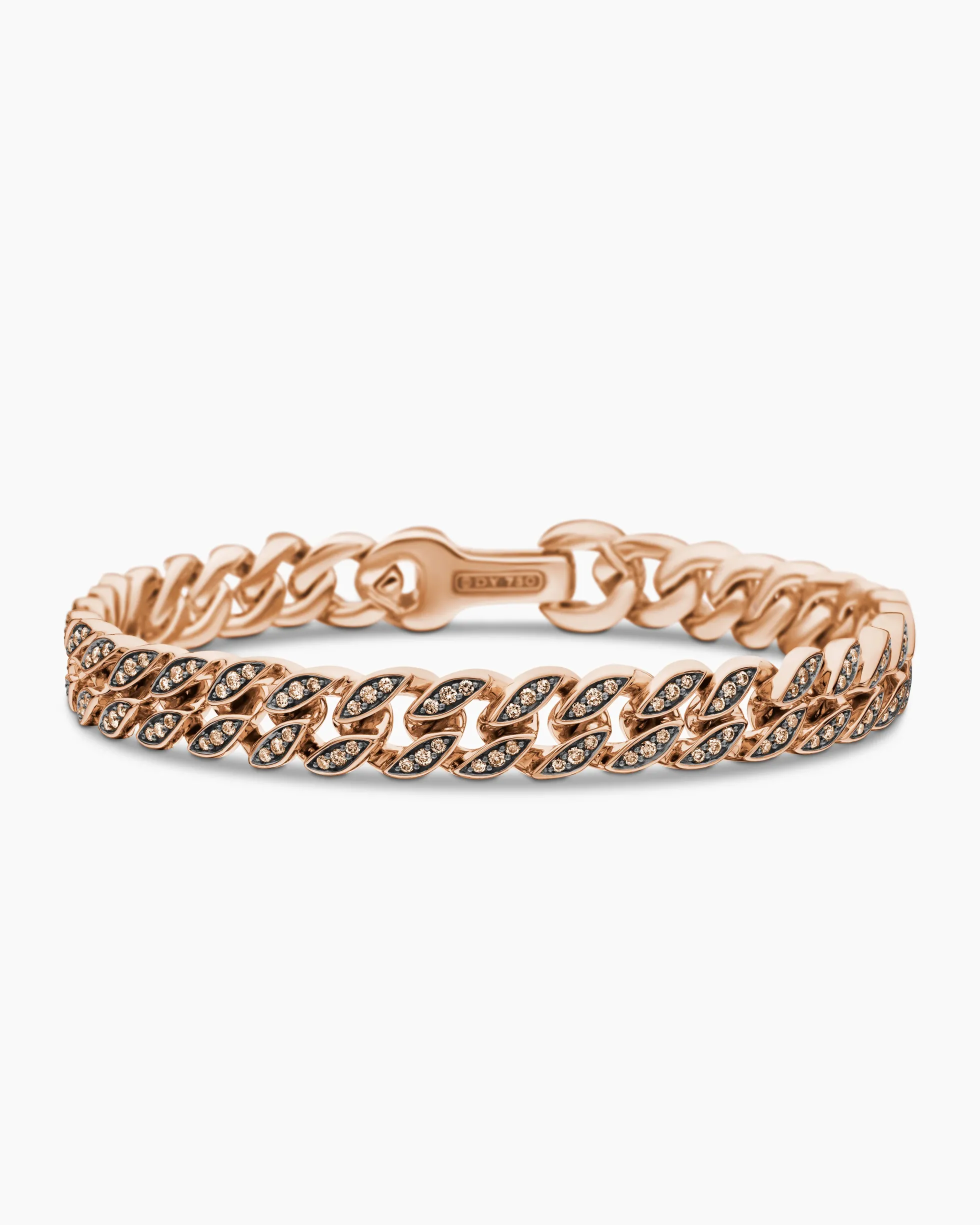 Curb Chain Bracelet 18K Rose Gold with Cognac Diamonds, 8mm