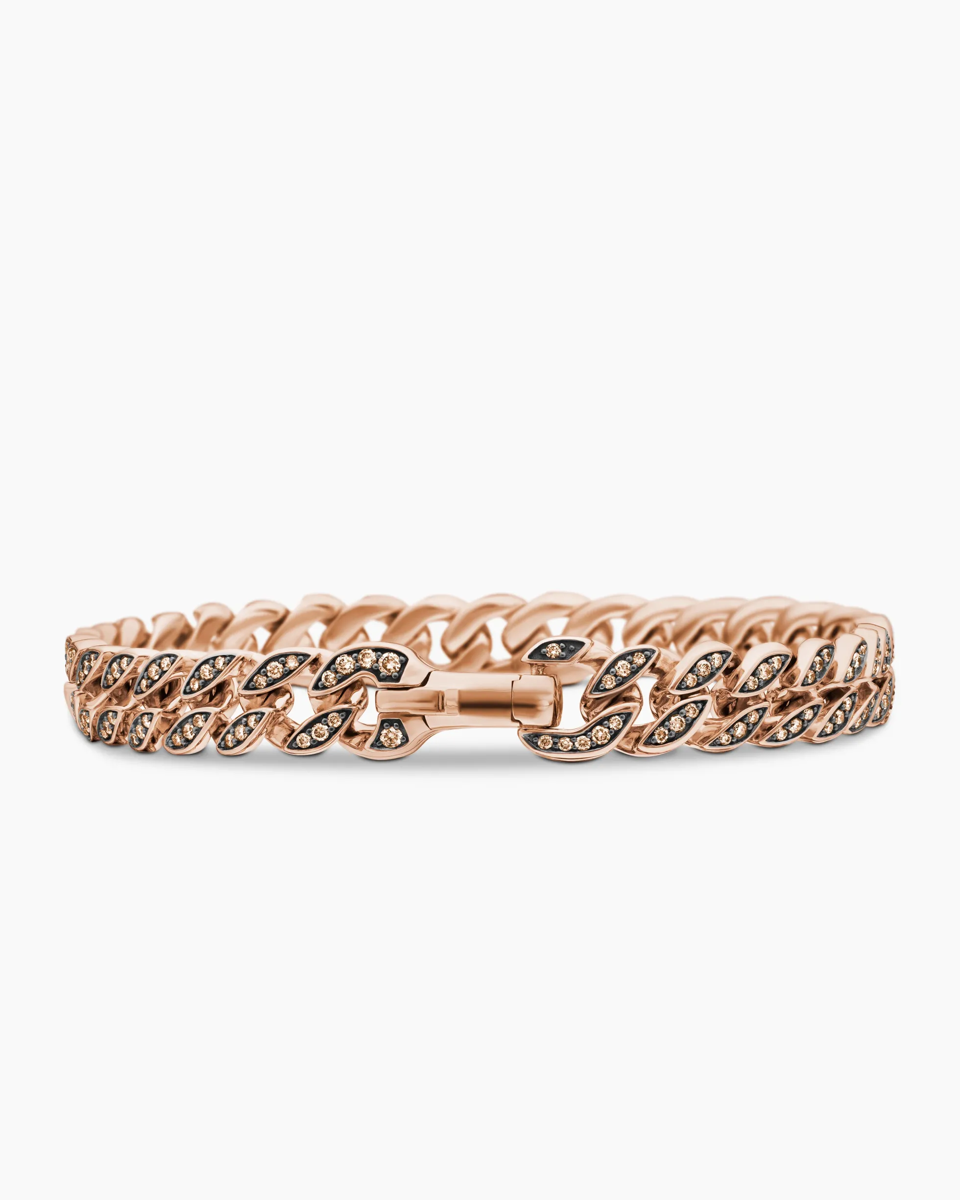 Curb Chain Bracelet 18K Rose Gold with Cognac Diamonds, 8mm