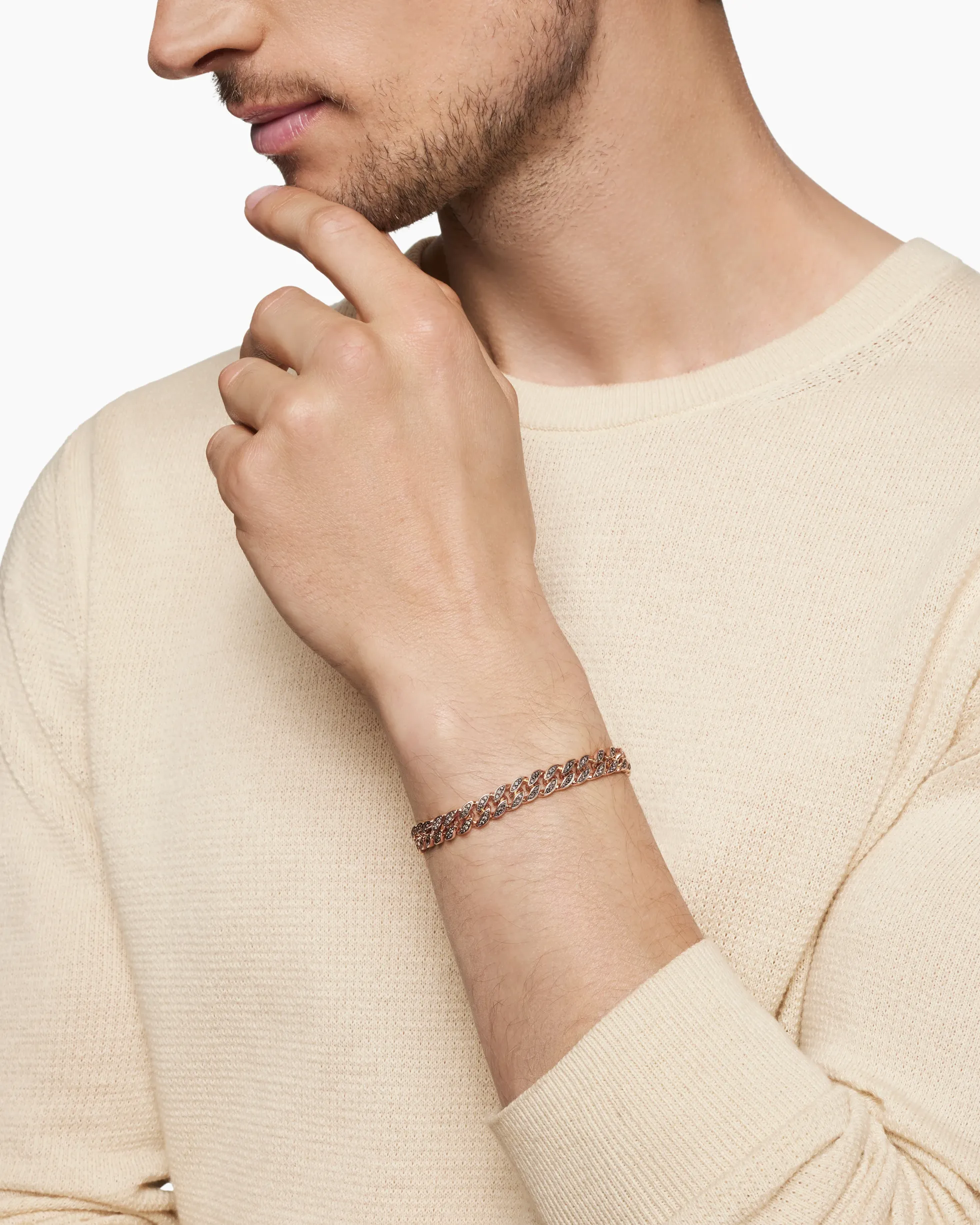 Curb Chain Bracelet 18K Rose Gold with Cognac Diamonds, 8mm