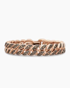 Curb Chain Bracelet 18K Rose Gold with Cognac Diamonds, 11.5mm