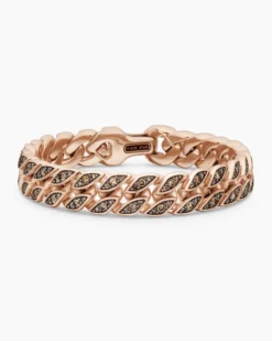 Curb Chain Bracelet 18K Rose Gold with Cognac Diamonds, 11.5mm