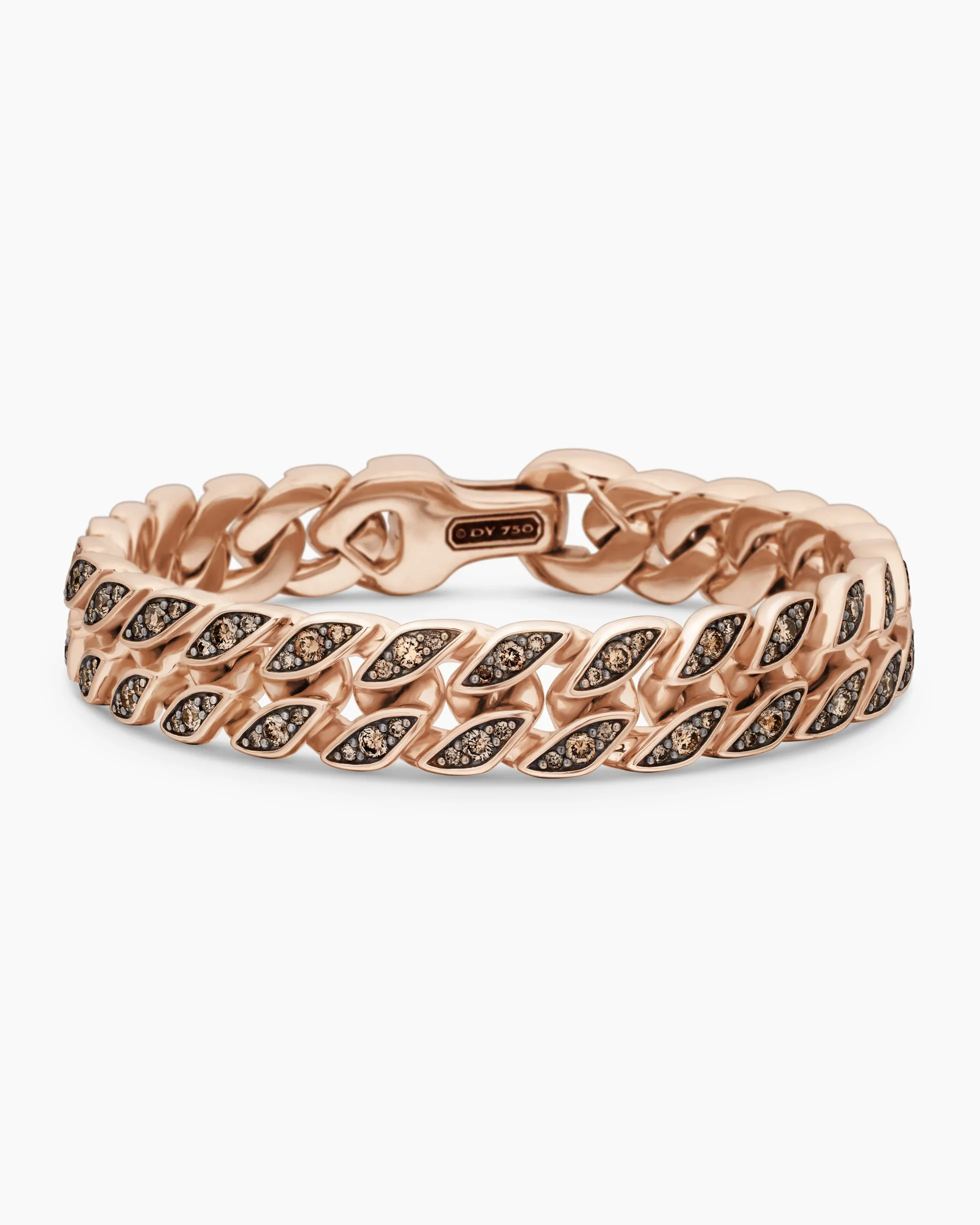 Curb Chain Bracelet 18K Rose Gold with Cognac Diamonds, 11.5mm