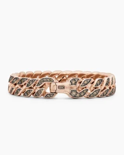 Curb Chain Bracelet 18K Rose Gold with Cognac Diamonds, 11.5mm