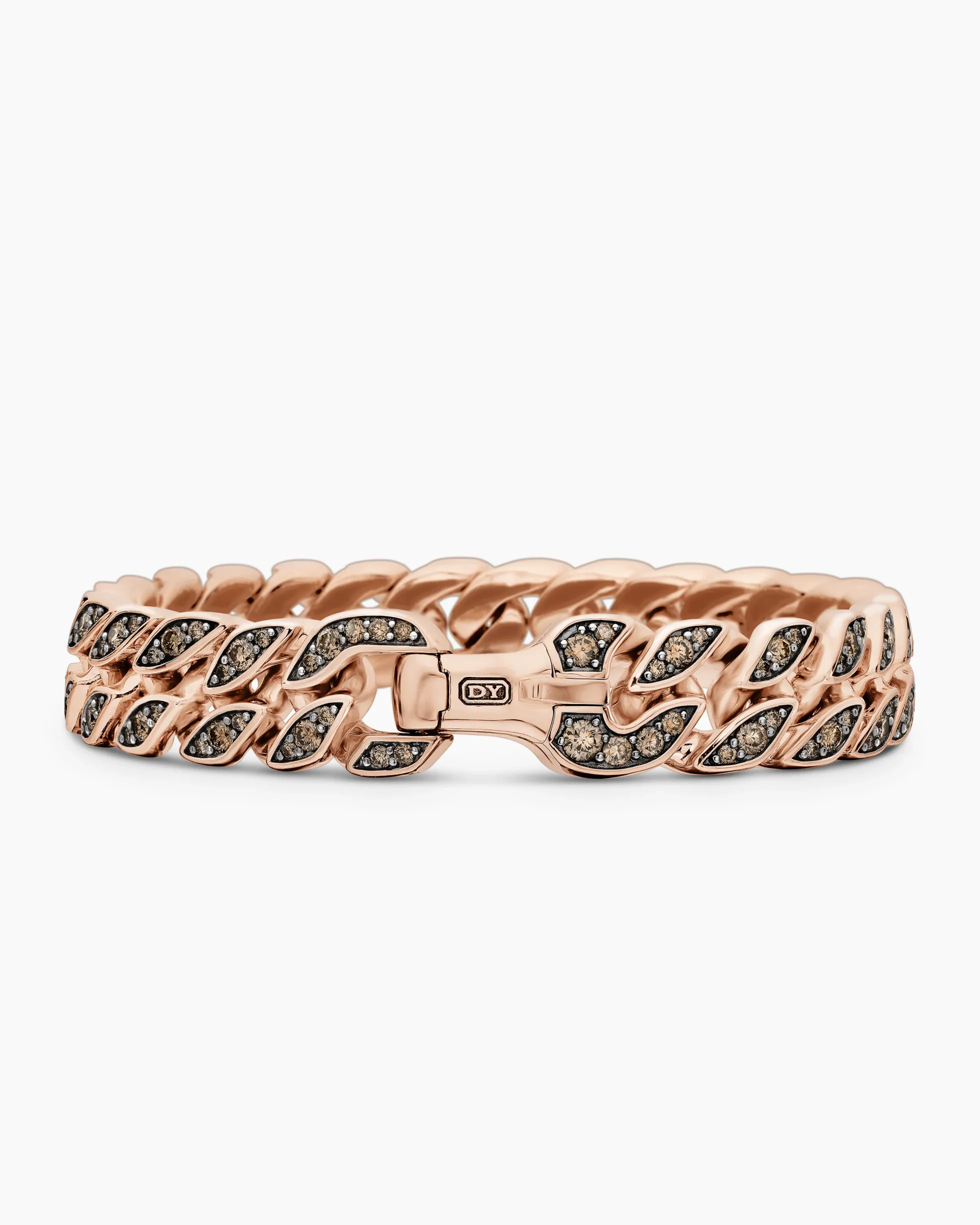 Curb Chain Bracelet 18K Rose Gold with Cognac Diamonds, 11.5mm