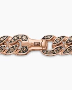 Curb Chain Bracelet 18K Rose Gold with Cognac Diamonds, 11.5mm